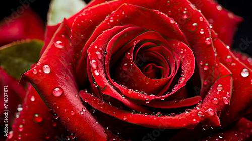 Macro shot of red rose with water drops