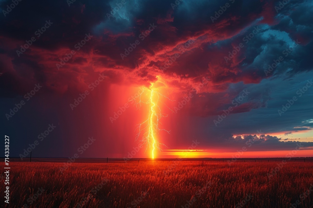 Fototapeta premium Dramatic Thunderstorm Over Cityscape at Twilight
