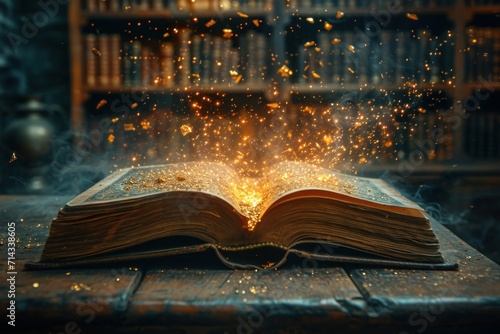 A book of wisdom and literature in an ancient library, where dreams and fantasy come to life, with magic and mystery in the air