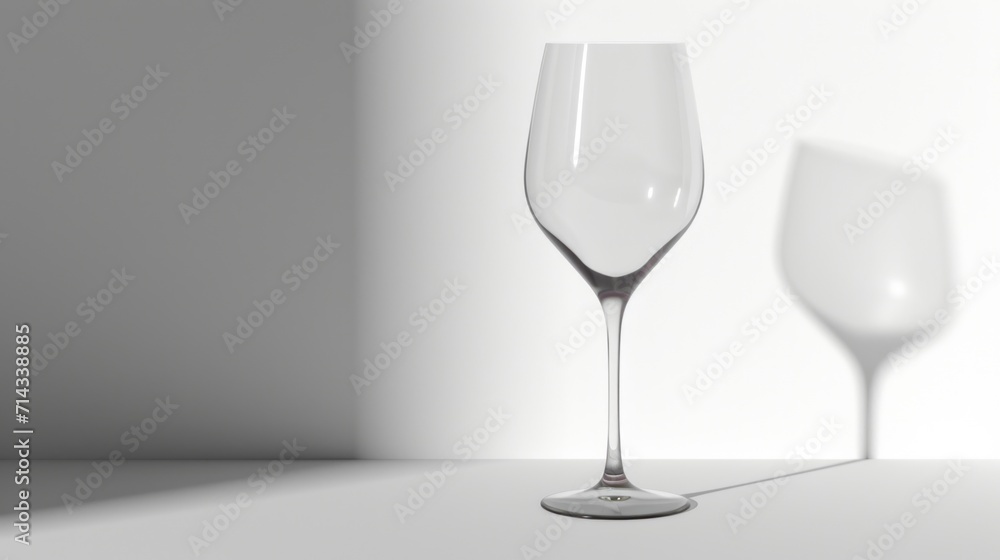 Obraz premium a close up of a wine glass on a table with a shadow of a wine glass on the wall behind it and a wine glass on the table in the foreground.