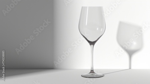  a close up of a wine glass on a table with a shadow of a wine glass on the wall behind it and a wine glass on the table in the foreground.