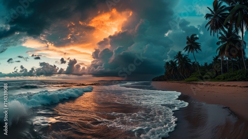 Stunning Sunset on Tropical Beach, A Mesmerizing Display of Natures Beauty