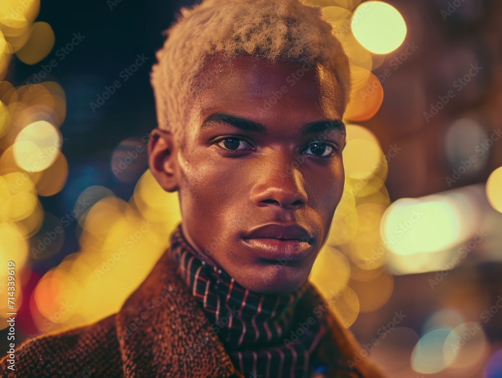 Photorealistic Adult Black Man with Blond Straight Hair vintage Illustration. Portrait of a person in 1970s era aesthetics. Disco fashion. Historic photo Ai Generated Horizontal Illustration. Photorealistic Adult Black Man with Blond Straight Hair vintage Illustration. Portrait of a person in 1970s era aesthetics. Disco fashion. Historic photo Ai Generated Horizontal Illustration.