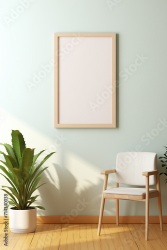 Empty white frame mockup on light background with copy space. Wall art and interior concept. Front view photography style