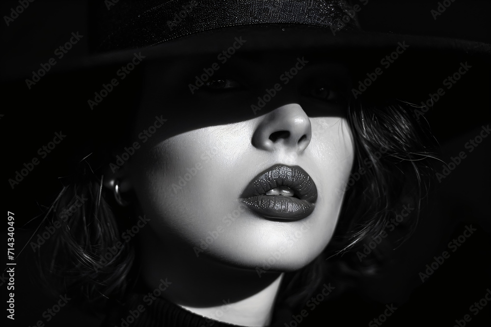 a cool woman wearing a hat in a dark atmosphere a cool woman wearing a hat in a dark atmosphere
