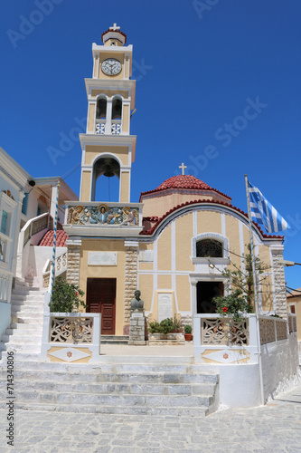 Greek Church Bell Tower on a Clear Sunny Afternoon