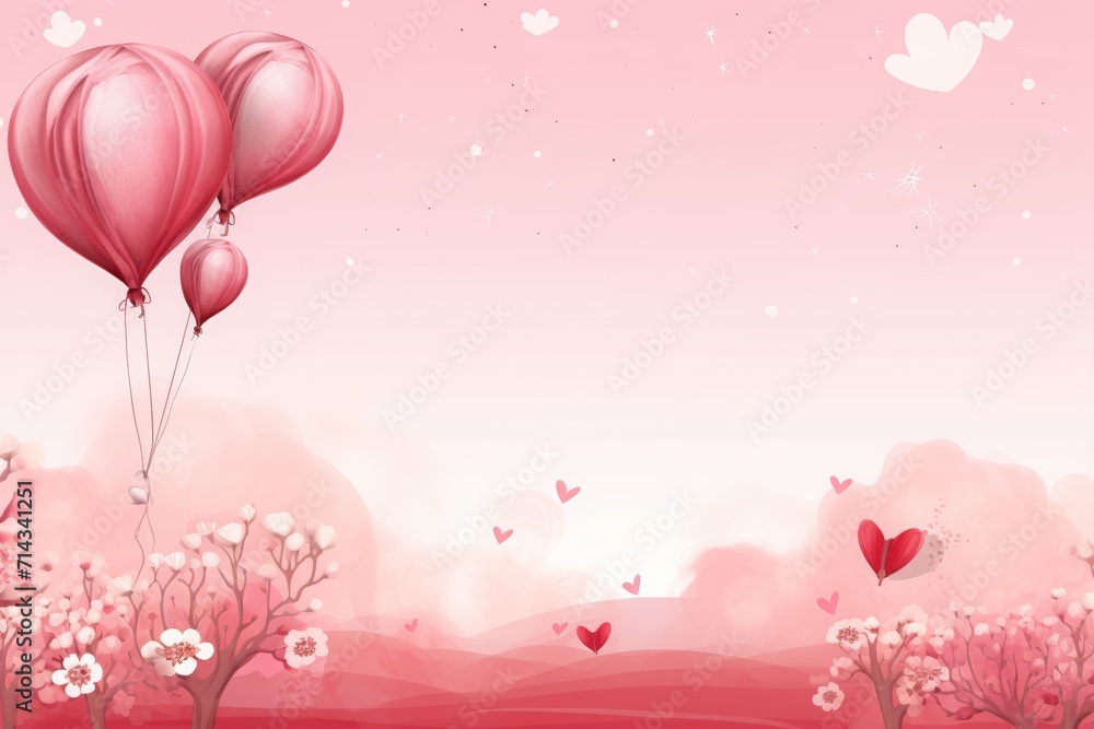 valentines day background in pink with balloons and flowers