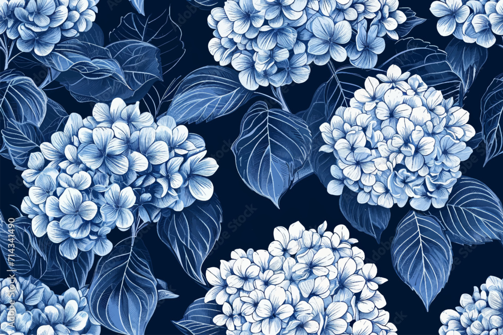 Fotografie Hydrangea seamless pattern vintage floral botanical flower print