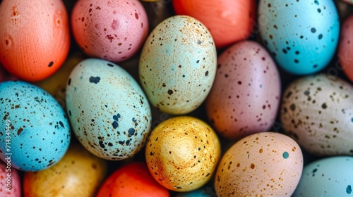 close up of colorful eggs , large background 