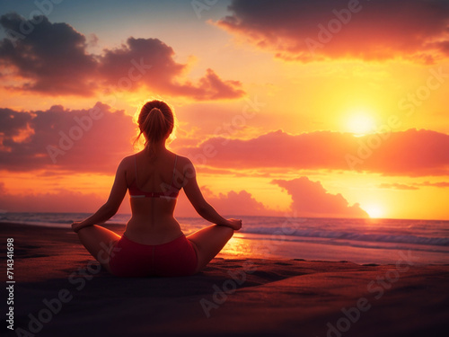 Woman doing yoga on the seashore