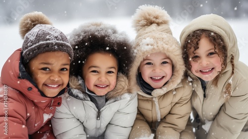 Ethnic Group of Children in the Snow