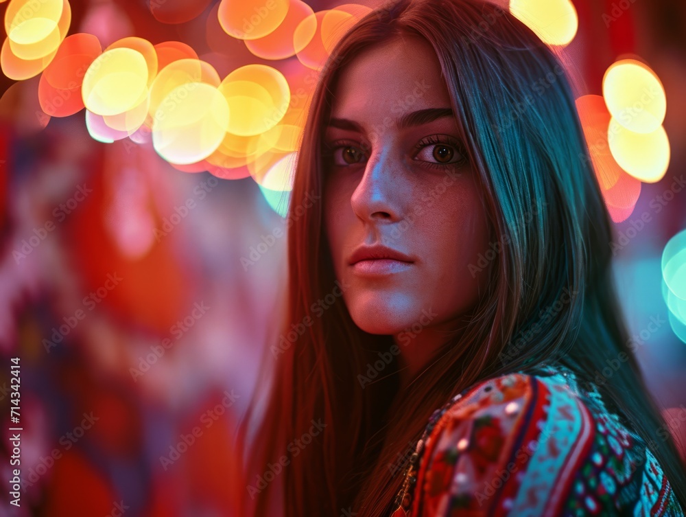 Photorealistic Adult Persian Woman with Brown Straight Hair vintage Illustration. Portrait of a person in 1970s era aesthetics. Disco fashion. Historic photo Ai Generated Horizontal Illustration. Photorealistic Adult Persian Woman with Brown Straight Hair vintage Illustration. Portrait of a person in 1970s era aesthetics. Disco fashion. Historic photo Ai Generated Horizontal Illustration.