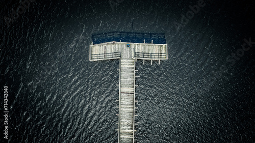 Aerial View of Wooden Pier on Lake