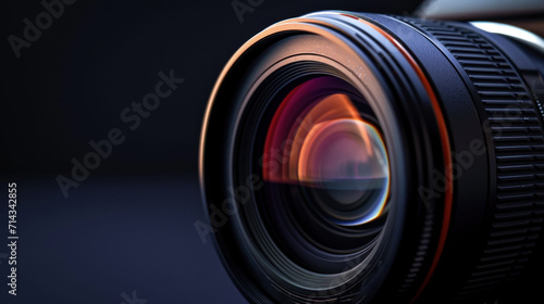  a close up of a camera lens with a blurry image of the lens on top of the lens and the lens cap on the lens body of the camera. photo