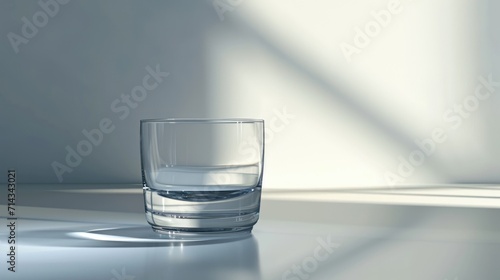  a glass of water sitting on a table next to a shadow of a person's shadow on the wall and a light coming through the window behind the glass.