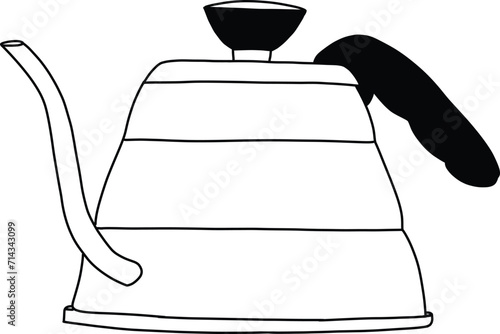 Hand drawn teapot with long spout in vintage style