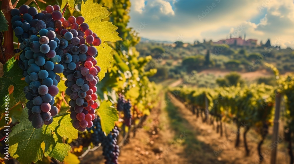 Bunch of Grapes on a Vine, Fresh, Ripe Fruit Hanging in a Vineyard