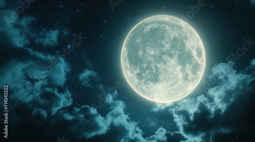  a full moon in the night sky with clouds in the foreground and a star in the middle of the night sky with stars in the middle of the sky.