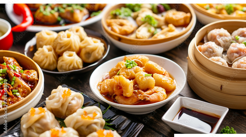 Assorted Chinese food set. top view. Ai Generative Assorted Chinese food set. top view. Ai Generative