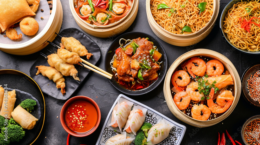 Assorted Chinese food set. top view. Ai Generative Assorted Chinese food set. top view. Ai Generative
