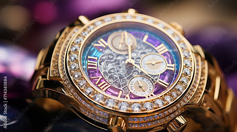 Stylish sparkling wristwatch with vibrant colors and detailed intricate design