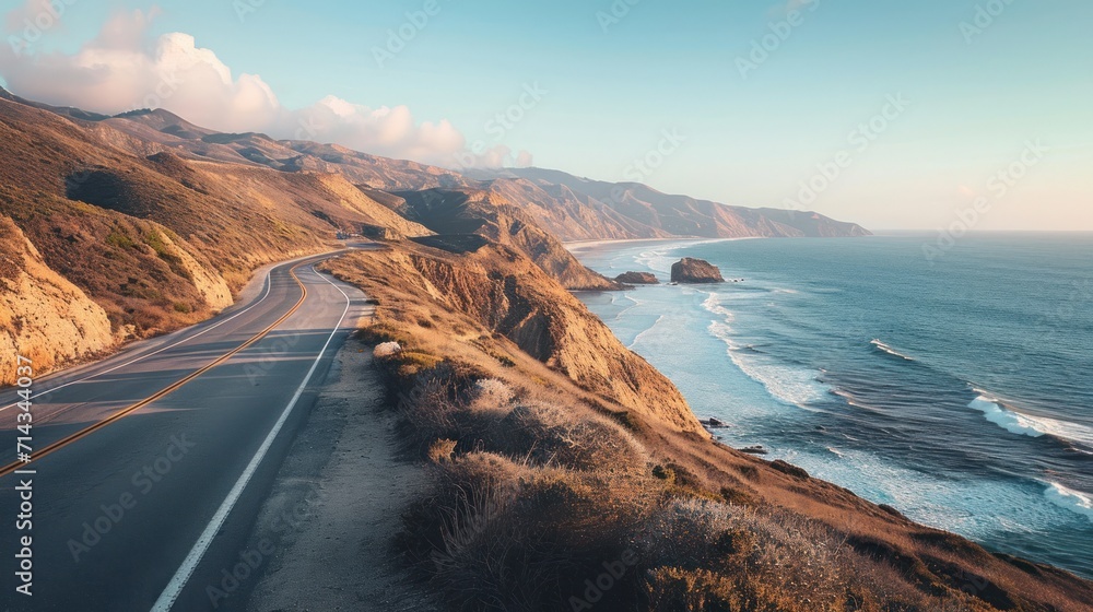  an aerial view of a road on the side of a cliff next to the ocean with a view of the ocean and a cliff on the side of the road.