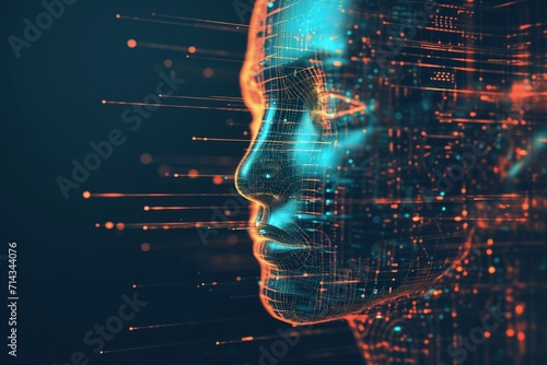 Concept of Artificial Intelligence or AI, Human face made of dots and lines - AI Generated