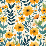 Image seamless pattern featuring stylized yellow flowers and green foliage, ideal for fabric or wallpaper