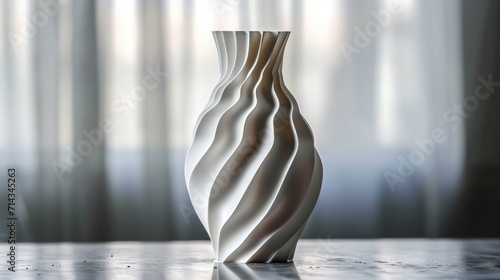 White Vase on Table, Minimalist Home Decor Accent in Focus