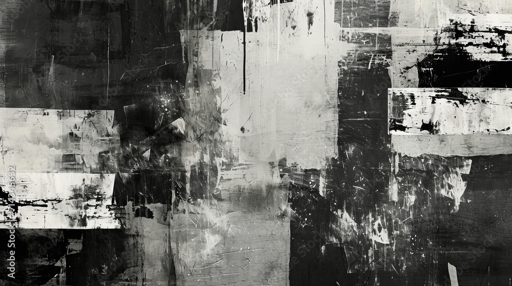 Obraz premium Abstract Painting, Black and White Squares
