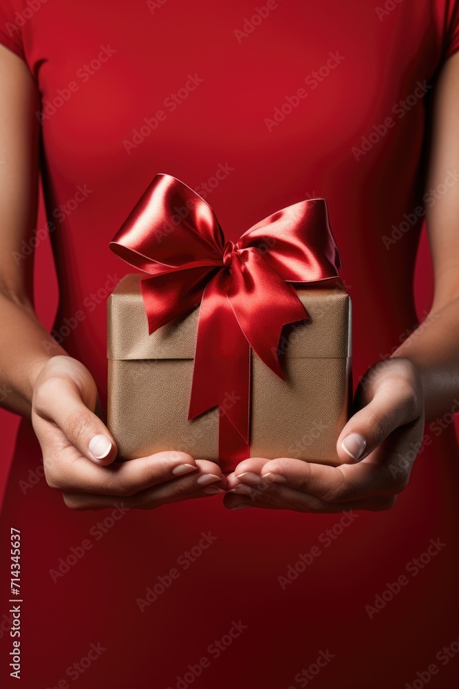 Anticipation of Gift Giving - Hands with Kraft Paper Wrapped Present, Valentine's Day Concept