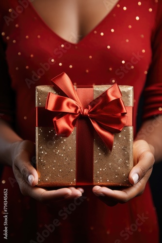 Anticipation of Gift Giving - Hands with Kraft Paper Wrapped Present, Valentine's Day Concept