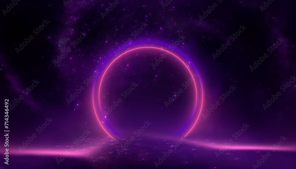 Obraz premium Abstract neon circle. Purple and pink neon.