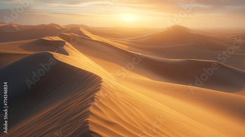  a desert landscape with sand dunes and the sun rising over the horizon  with a few clouds in the sky  and a few hills in the foreground  in the foreground.