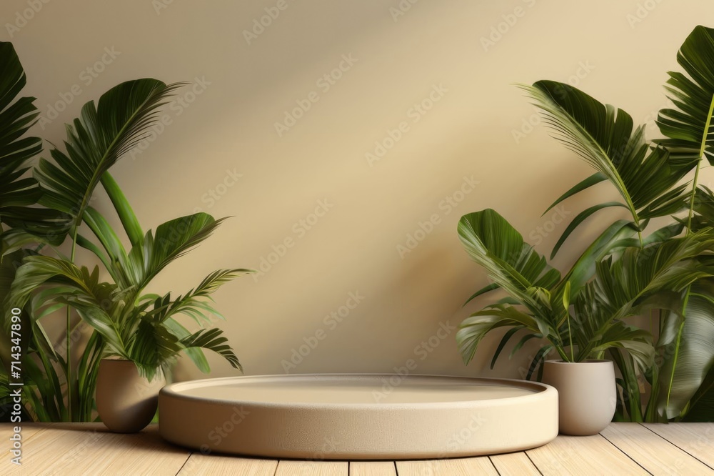 Stone podium for display product. Background for cosmetic product branding, identity, and packaging inspiration