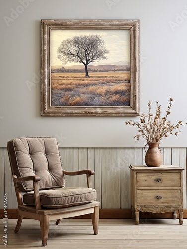 Natural Countryside Decors Wall Art: Rustic Vintage Painting of a Country Landscape