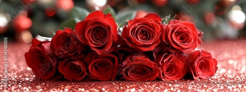 Vibrant Red Roses on Glittery Background