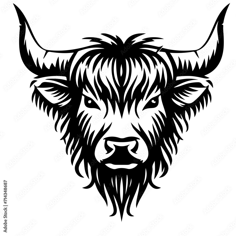 Stylized Highland Cow Head Illustration
