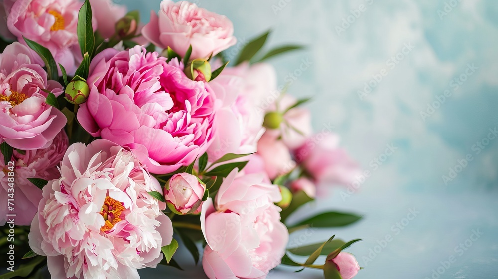 Peonies and roses on neutral background