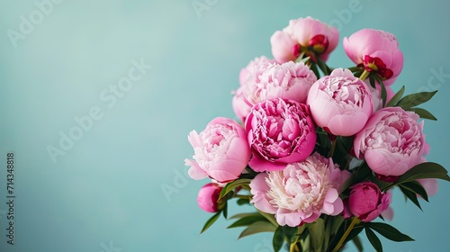 Peonies and roses on neutral background