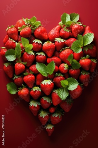 Strawberry Heart Arrangement - Bright Red Berries on Pink Background, Valentine's Day Concept