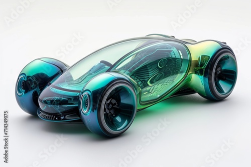 Futuristic green sport toy car isolated on a white background. Cartoonish vehicle designed for children. Concept of kids friendly toys, playful designs, transport-themed playthings, and bright colors © Jafree