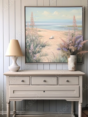 Pastel Beachside Vibes  Tranquil Tides and Vintage Field Painting