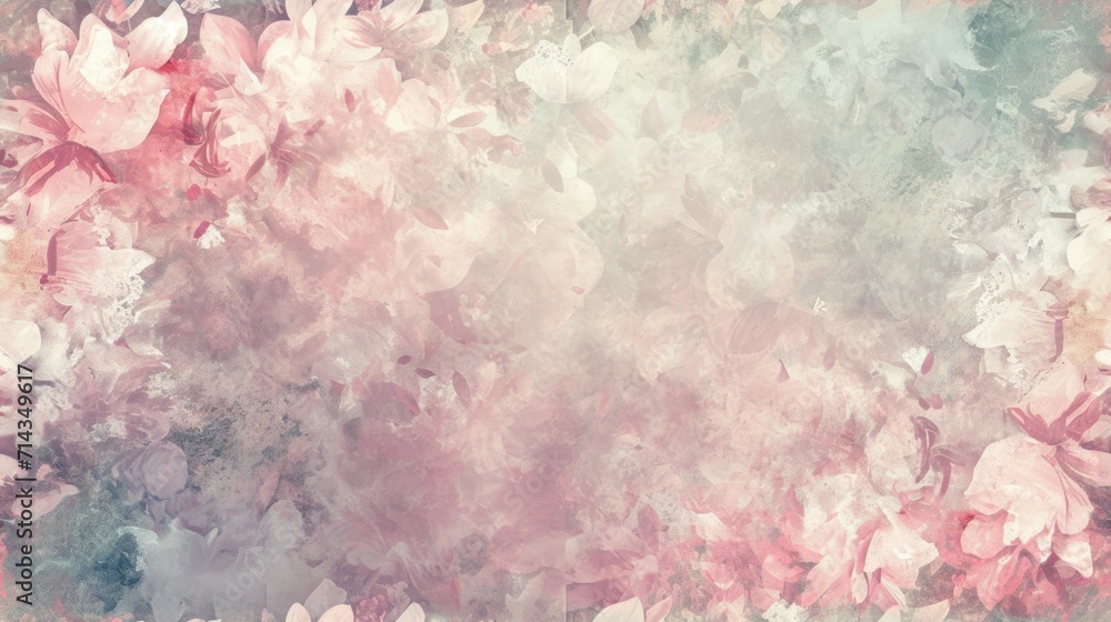 a painting of pink flowers and leaves on a white and pink background with a red border around the edges of the image and the bottom half of the frame is empty space. a painting of pink flowers and leaves on a white and pink background with a red border around the edges of the image and the bottom half of the frame is empty space.