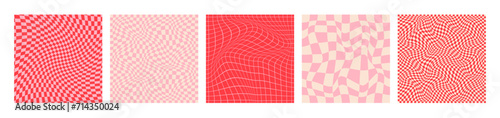 Set of five groovy lovely backgrounds. Happy Valentines day greeting card with patterns in trendy retro 60s, 70s style.