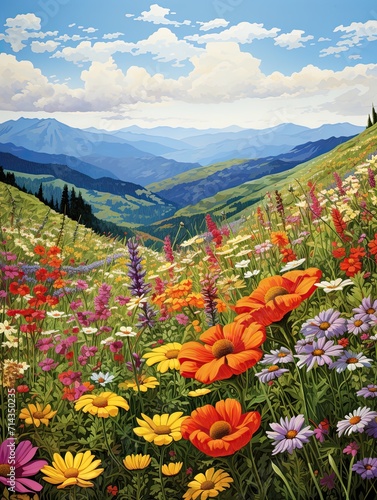 Pure Hilltop Panorama Decor: Ravishing Wildflower-crowned Summits