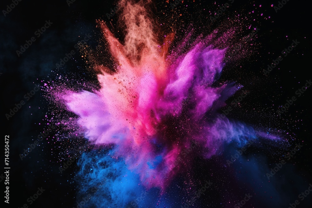 Indian Holi festival color powder explosion on black background. Indian Holi festival color powder explosion on black background.