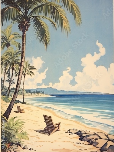 Retro Beach Bliss: Vintage Seashore Canvas Prints © Michael