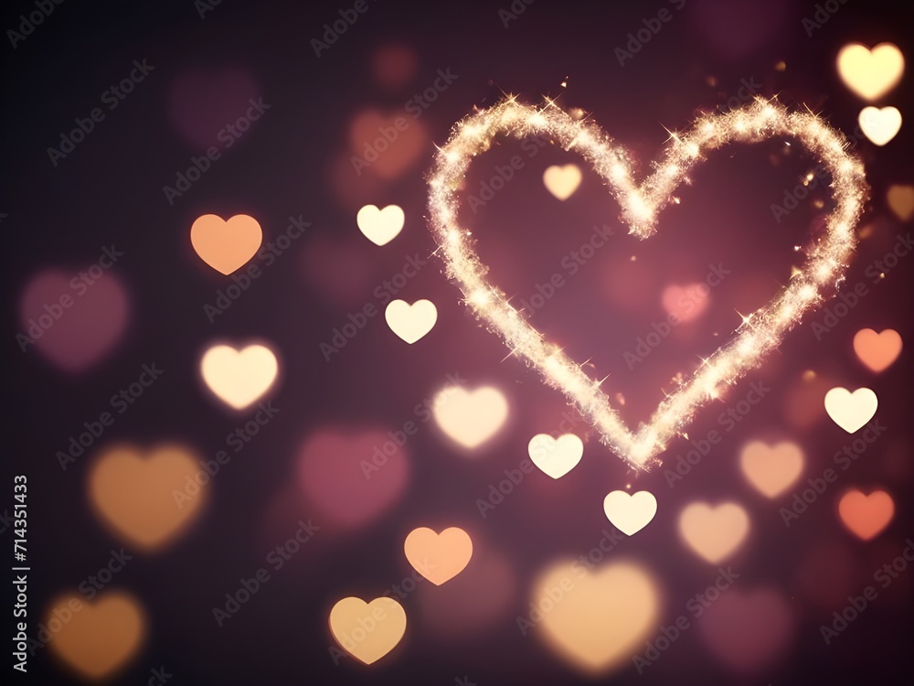 Abstract heart bokeh light background texture. Bright light with copy space for Valentine's Day poster or banner. Generative AI