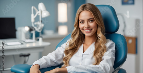 Beautiful girl in a dental chair in a clinic